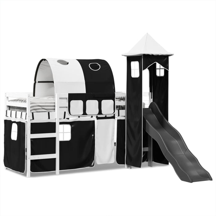 Letto a Soppalco con Torre Bambini Bianco e Nero 90x200cm Pino 3309158