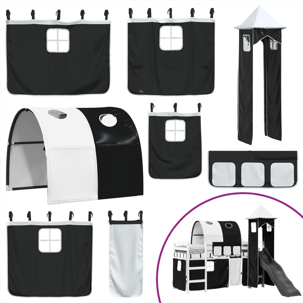 Letto a Soppalco con Torre Bambini Bianco e Nero 90x200cm Pino 3309158