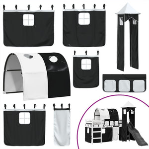 Letto a Soppalco con Torre Bambini Bianco e Nero 90x200cm Pino 3309158