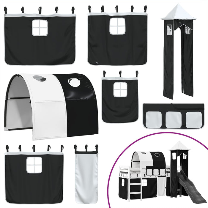 Letto a Soppalco con Torre Bambini Bianco e Nero 90x200cm Pino 3309158