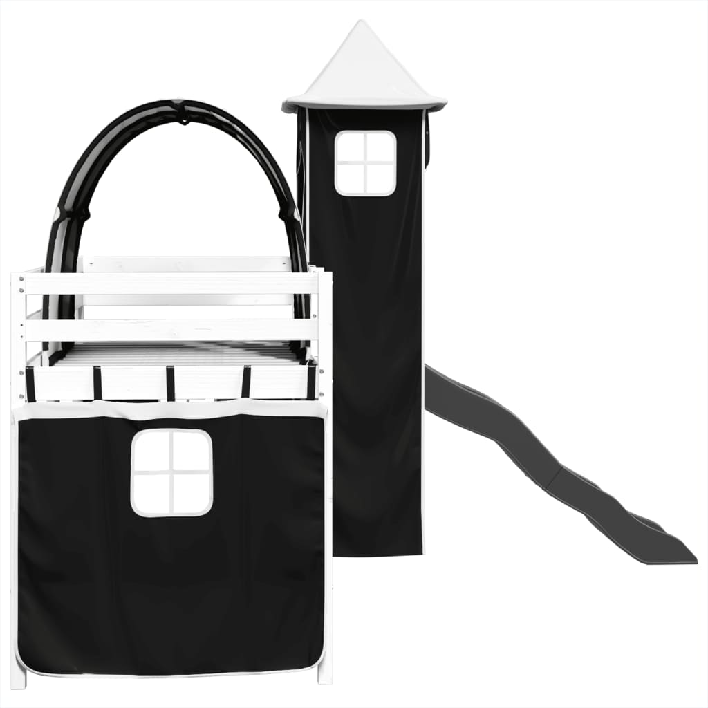 Letto a Soppalco con Torre Bambini Bianco e Nero 90x200cm Pino 3309158