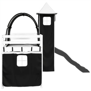 Letto a Soppalco con Torre Bambini Bianco e Nero 90x200cm Pino 3309158