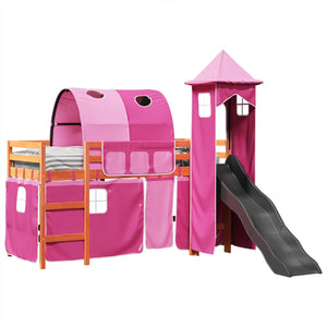 Letto a Soppalco con Torre Bambini Rosa 90x200cm Massello Pino 3309163