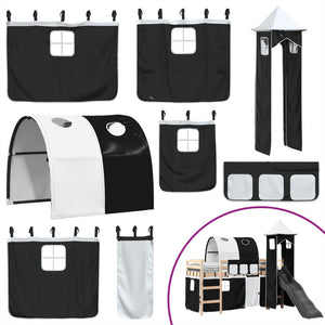 Letto a Soppalco con Torre Bambini Bianco e Nero 90x190cm Pino 3309164