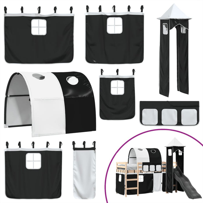 Letto a Soppalco con Torre Bambini Bianco e Nero 90x190cm Pino 3309164