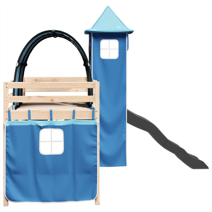 Letto a Soppalco con Torre Bambini Blu 90x190cm Massello Pino 3309165
