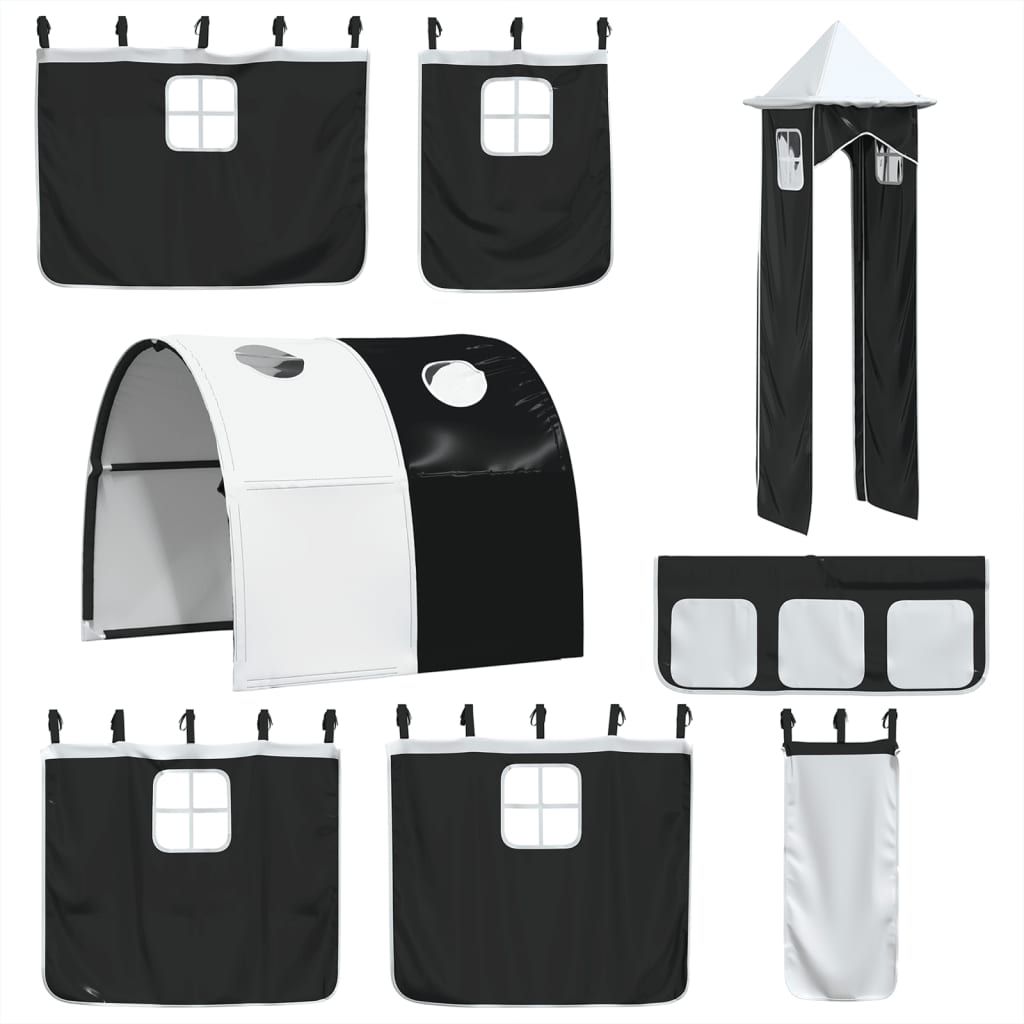 Letto a Soppalco con Torre Bambini Bianco e Nero 90x190cm Pino