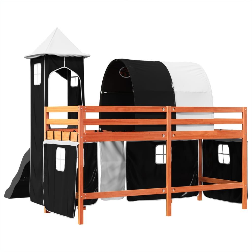 Letto a Soppalco con Torre Bambini Bianco e Nero 90x190cm Pino 3309170