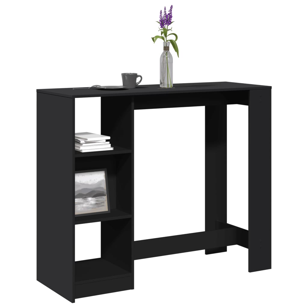 Tavolo Bar con Ripiano Nero 124x46x103,5 cm Legno Multistrato 854392