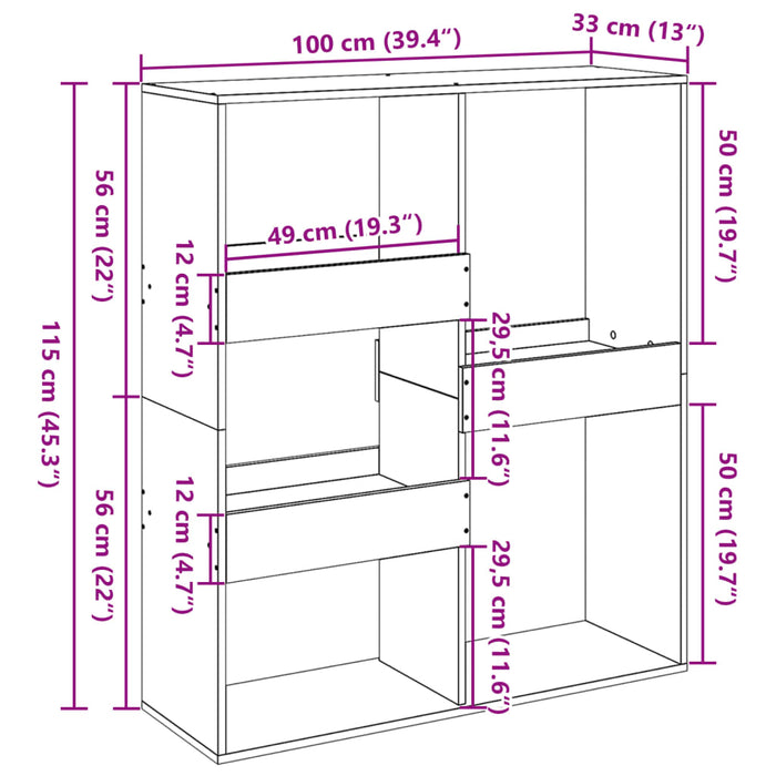 Libreria Divisorio-Scaffale per Libri-Mobile di Stoccaggio Rovere Sonoma 100x33x115 cm