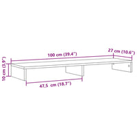 Supporto Monitor Grigio Cemento 100x27x10cm Legno Massello Pino 854655
