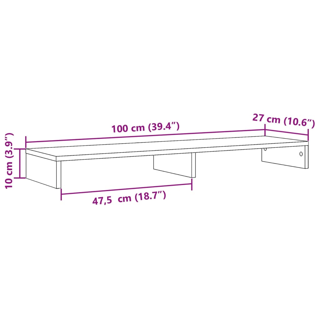 Supporto per Monitor Rovere Fumo 100x27x10 cm in Truciolato 854656