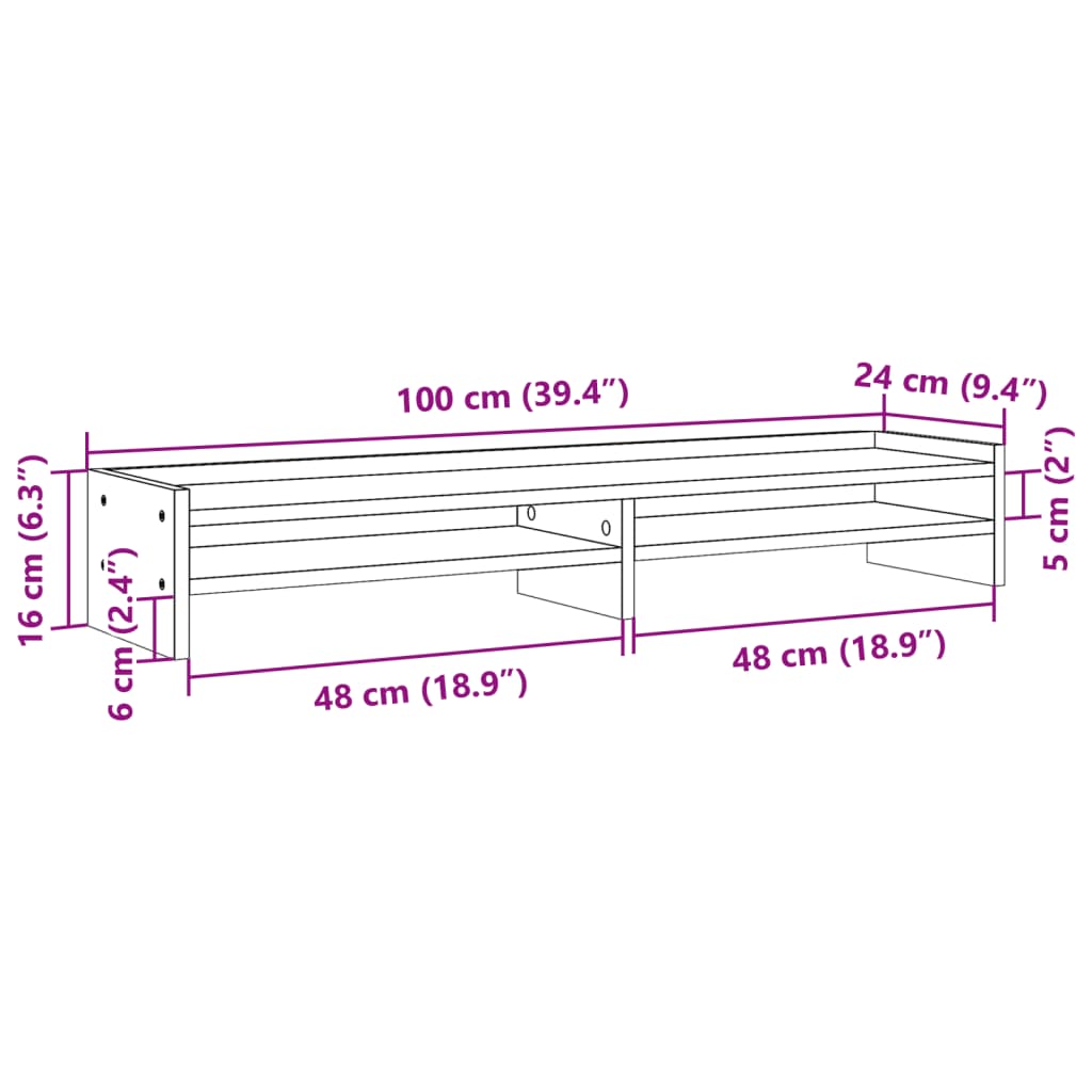 Supporto per Monitor Rovere Fumo 100x24x16 cm Legno Multistrato 854728