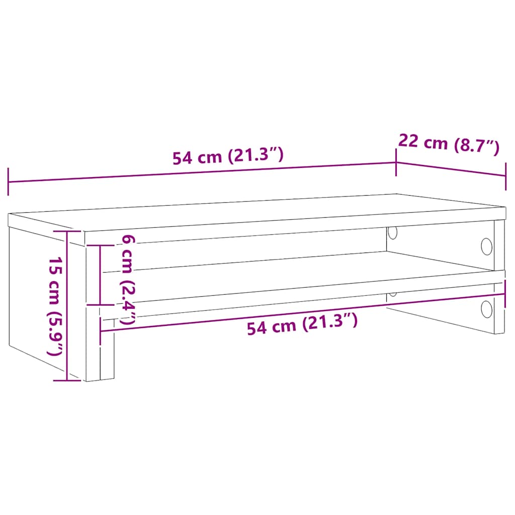 vidaXL Supporto per Monitor Rovere Artigianale 54x22x15 cm Truciolato
