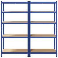 Mensole Portaoggetti 5 Strati 2pz Blu Acciaio Legno Multistrato
