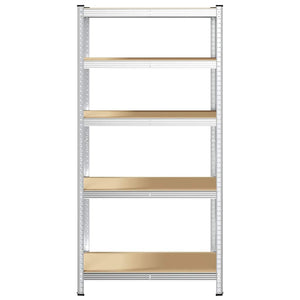 Scaffale Resistente 5 Strati Argento in Acciaio e Multistrato