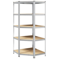 vidaXL Scaffale Angolare 5 Ripiani Argento Acciaio e Legno Multistrato