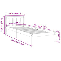 Letto Extra Lungo senza Materasso 80x200 cm in Legno di Pino 852429