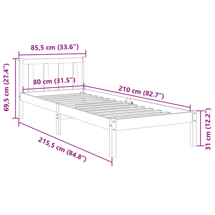 Letto Extra Lungo senza Materasso 80x200 cm in Legno di Pino 852429
