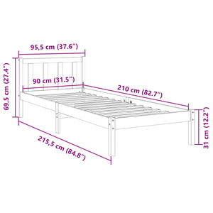 vidaXL Letto Extra Lungo senza Materasso Bianco 90x210 cm in Pino