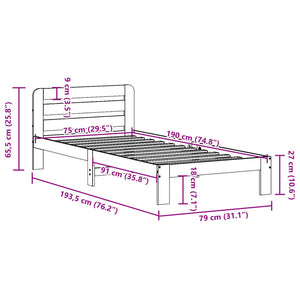 vidaXL Letto senza Materasso 75x190 cm in Legno Massello Pino