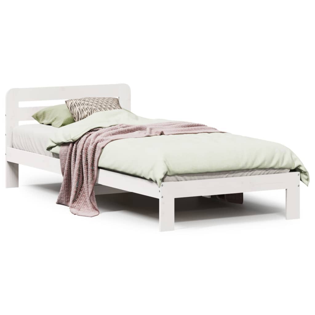 Letto senza Materasso Bianco 75x190 in Legno Massello di Pino 855565