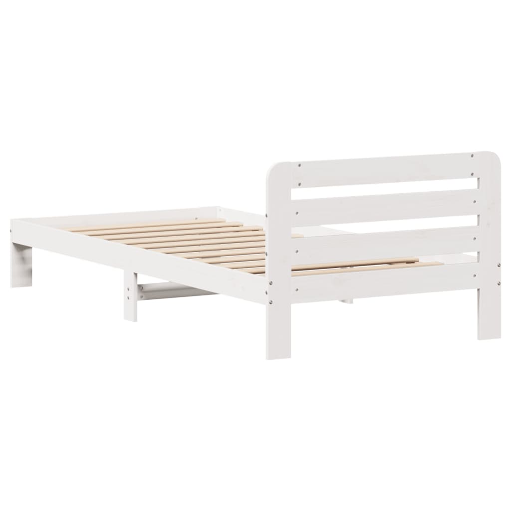 Letto senza Materasso Bianco 75x190 in Legno Massello di Pino 855565