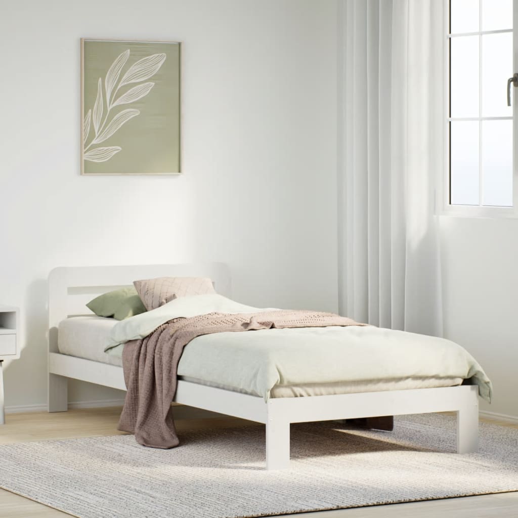 Letto senza Materasso Bianco 75x190 in Legno Massello di Pino 855565