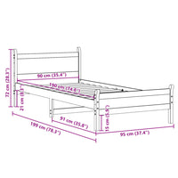 Letto senza Materasso Bianco 90x190 cm in Legno Massello Pino