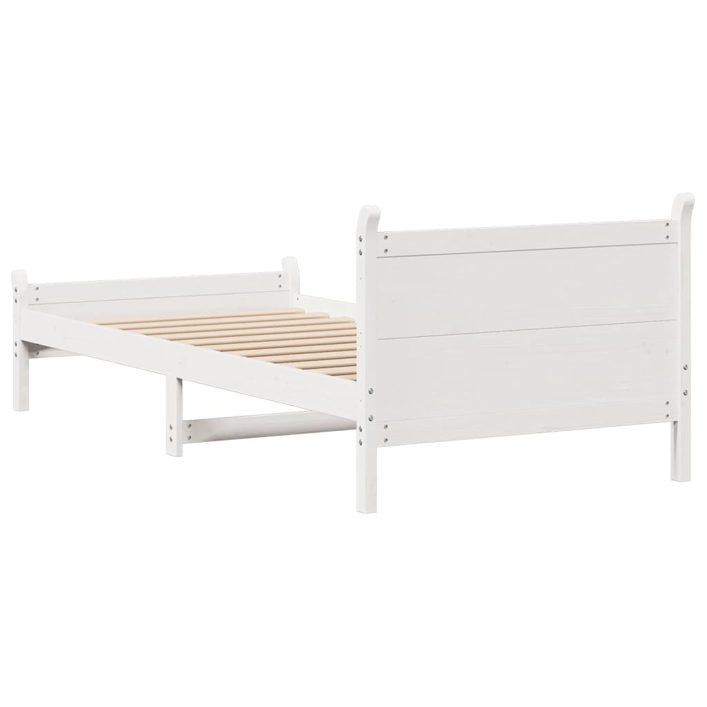 Letto senza Materasso Bianco 75x190 in Legno Massello di Pino 855616