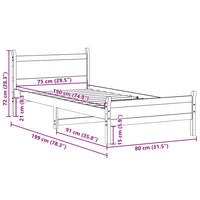 vidaXL Letto senza Materasso Marrone Cera 75x190 cm in Legno di Pino