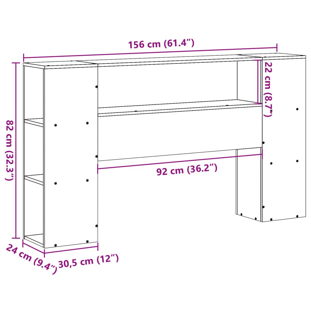 Testiera con Ripiani 150 cm in Legno Massello di Pino 855627