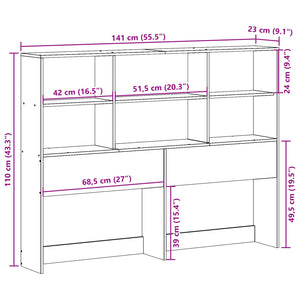 Testiera con Ripiani Marrone Cera 135 cm in Legno di Pino 855665