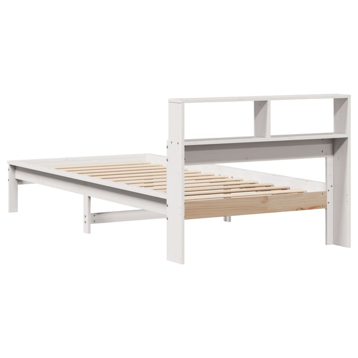 Letto Libreria senza Materasso-Struttura Letto con contenitore Bianca 90x200 cm Legno di Pino 583091