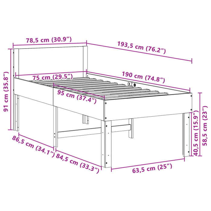 Letto senza Materasso 75x190 cm in Legno Massello Pino 855744