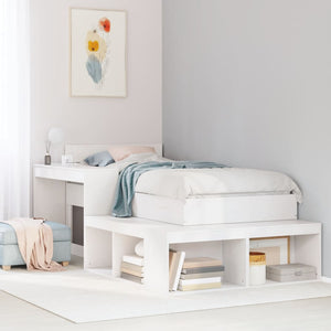Comodino con Scrivania-Tavolino da notte Bianco 232x122x75 cm Legno Massello di Pino