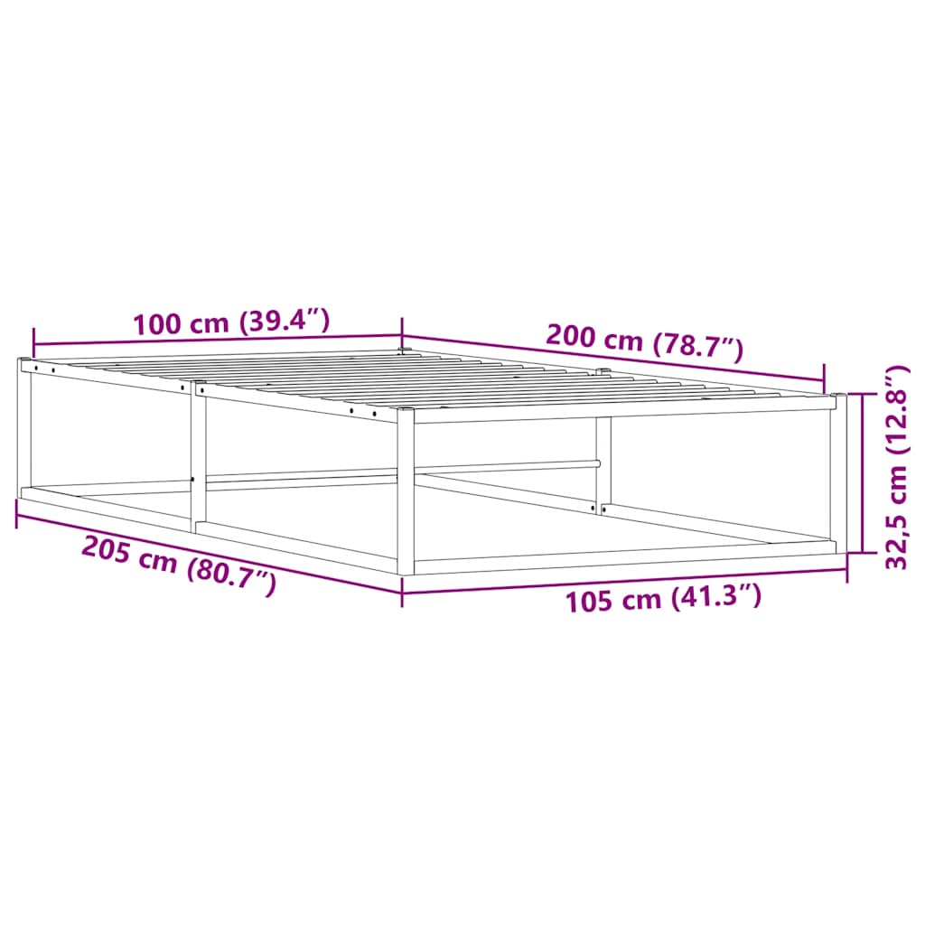 vidaXL Giroletto senza Materasso Bianco 100x200 cm in Metallo