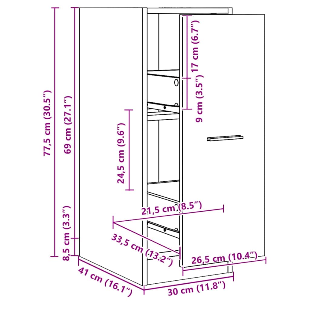 vidaXL Armadietto da Farmacia Rovere 30x41x77,5 cm in Truciolato