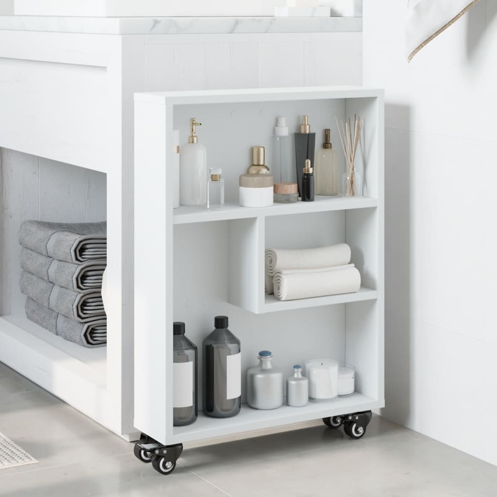 Carrello Portaoggetti Stretto Bianco 48x13x68 cm in Truciolato 855223