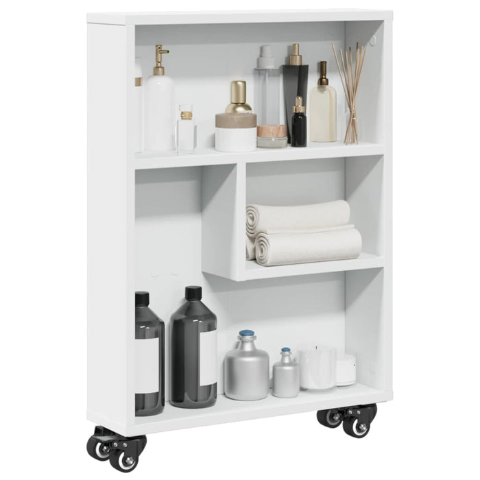 Carrello Portaoggetti Stretto Bianco 48x13x68 cm in Truciolato 855223