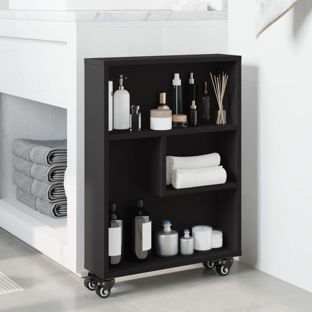 Carrello Portaoggetti Stretto Nero 48x13x68 cm in Truciolato 855224