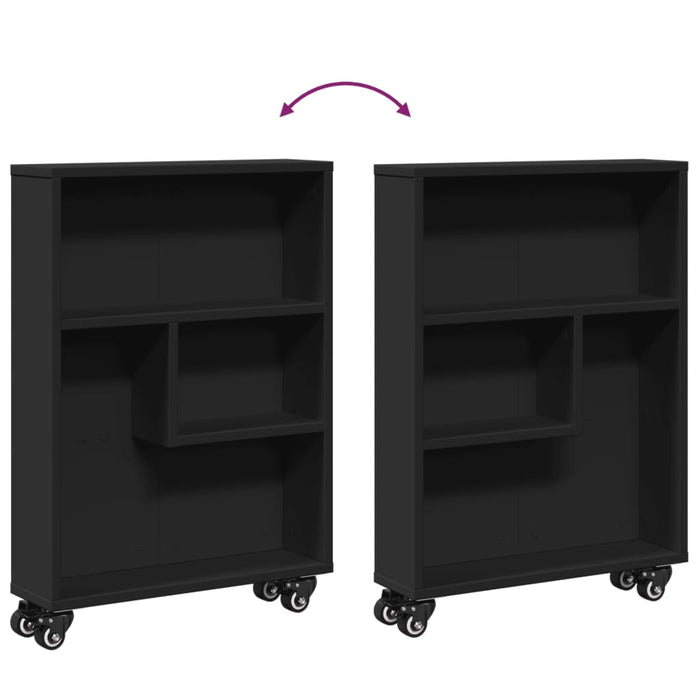 Carrello Portaoggetti Stretto Nero 48x13x68 cm in Truciolato 855224