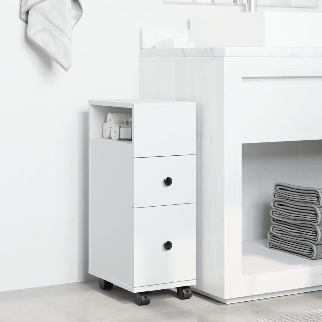 Mobile da Bagno Stretto con Ruote Bianco in Truciolato 855232
