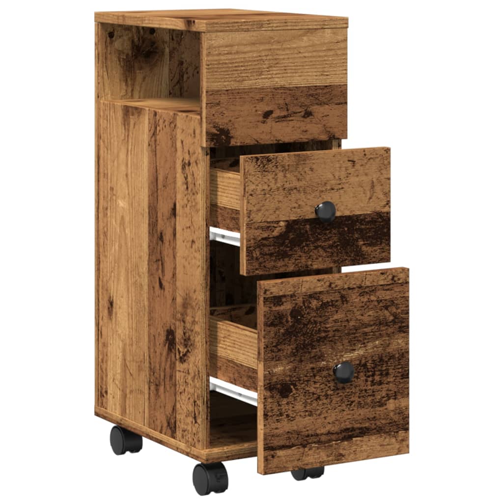 Mobile da Bagno Stretto con Ruote Legno Vecchio in Truciolato