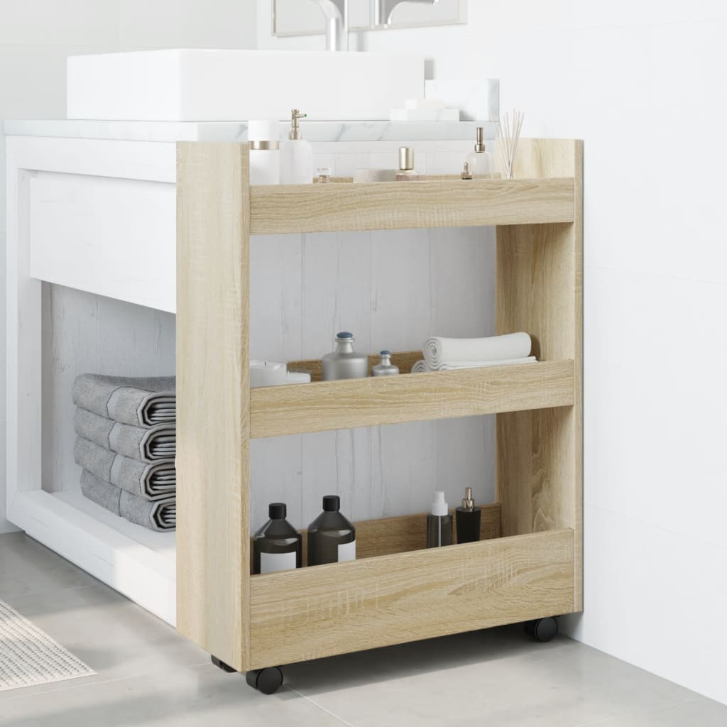 Carrello Stretto a 3 Livelli Rovere Sonoma in Truciolato 855252