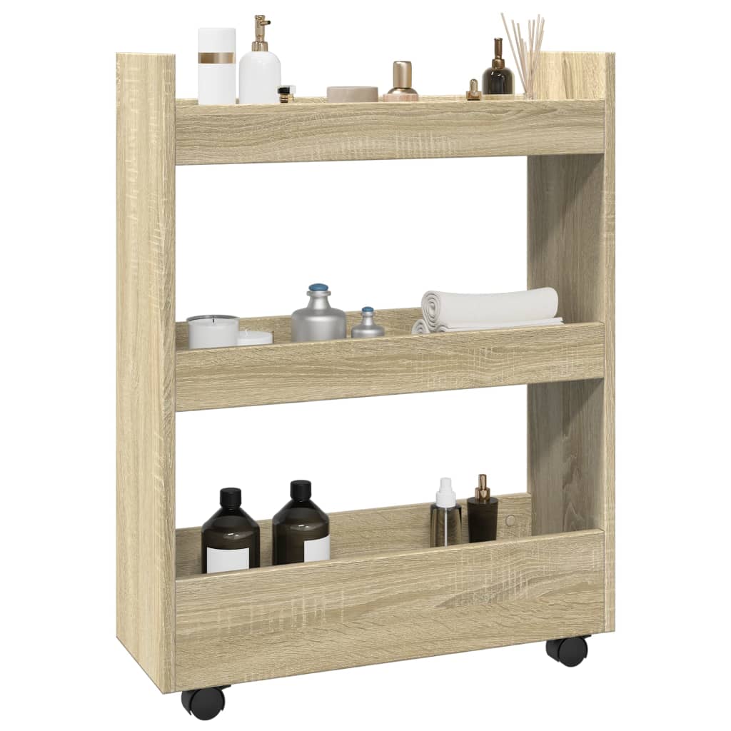Carrello Stretto a 3 Livelli Rovere Sonoma in Truciolato 855252