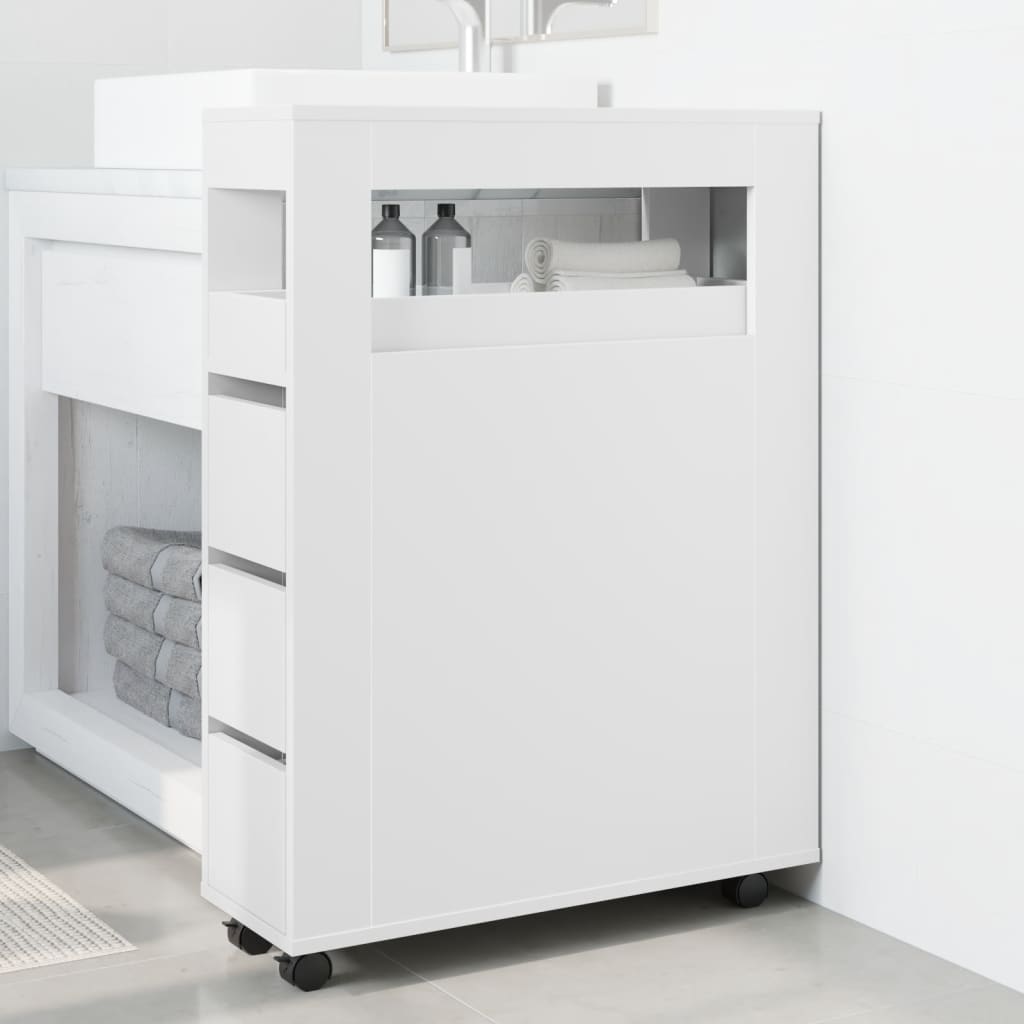 vidaXL Mobile da Bagno Stretto con Ruote Bianco in Truciolato