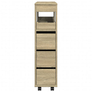 Mobile da Bagno Stretto con Ruote Rovere Sonoma in Truciolato