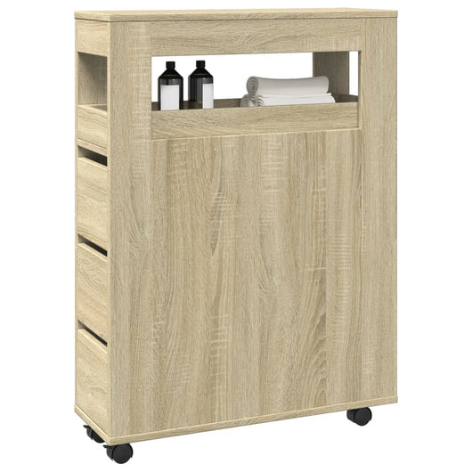 Mobile da Bagno Stretto con Ruote Rovere Sonoma in Truciolato 855270