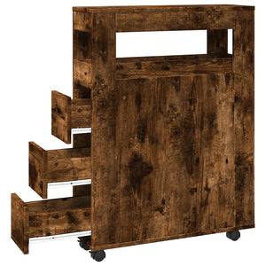 Mobile da Bagno Stretto con Ruote Rovere Fumo in Truciolato 855272